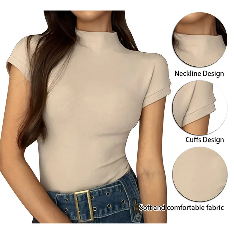 New Half-Neck Women's T-Shirts Basic Casual Slim